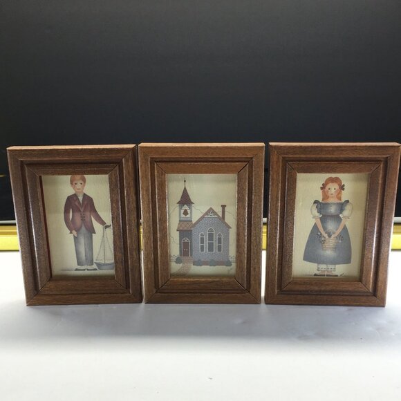 Vintage Folk Art Primitive Tile Painted By Mimi Rectangular Framed Wall Hanging - Picture 2 of 13